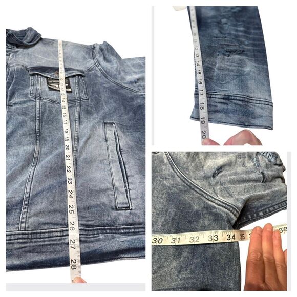 JORDAN CRAIG Mens Distressed / Stretch Denim  Jacket Deep Blue   (Blue Wash) Sz - Picture 7 of 7